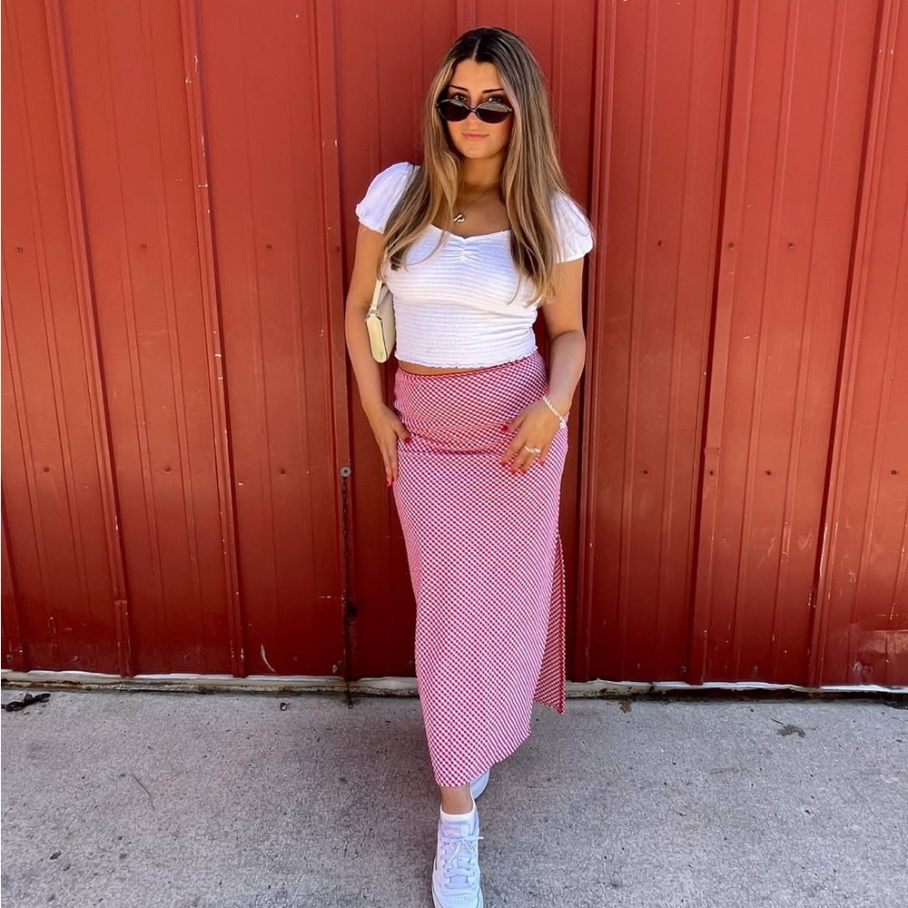 Wild Fable Red and White Patterned Maxi Skirt